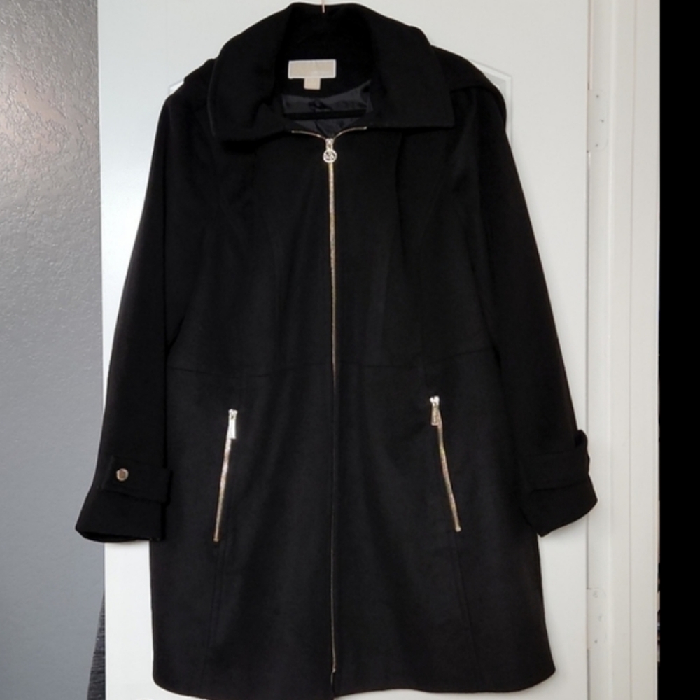 Michael Kors Plus Size Black Wool Hooded Coat